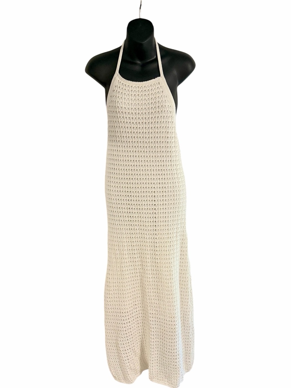 Every Crochet Bohemian Halter Maxi Dress Cream Large NWT